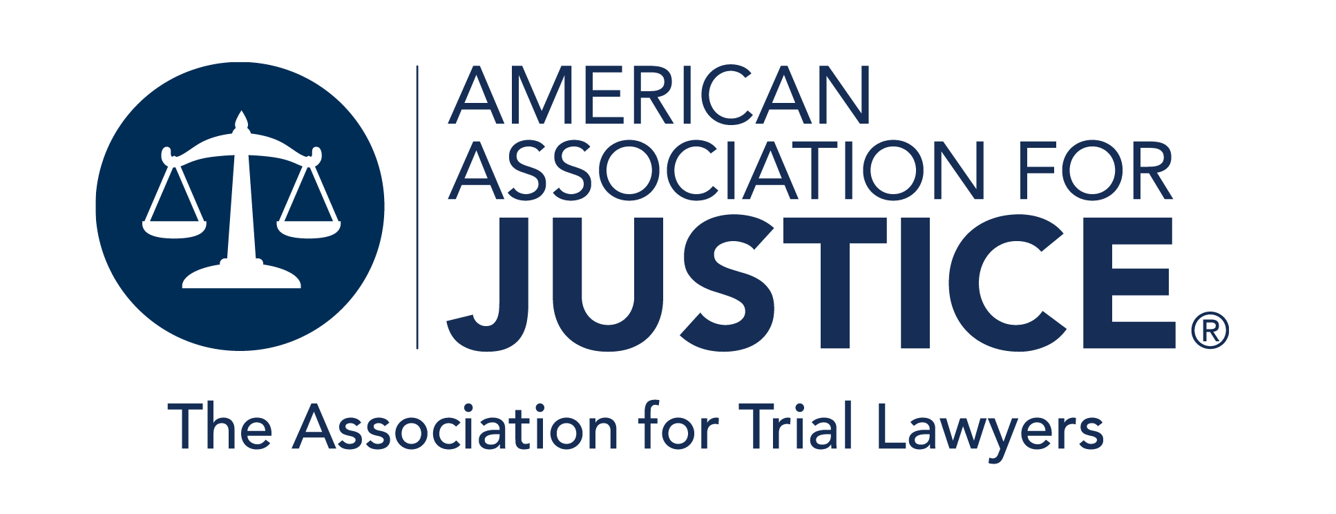 A green background with the words american association of justice in blue.