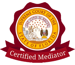 A seal that says supreme court of the state of florida certified mediator.